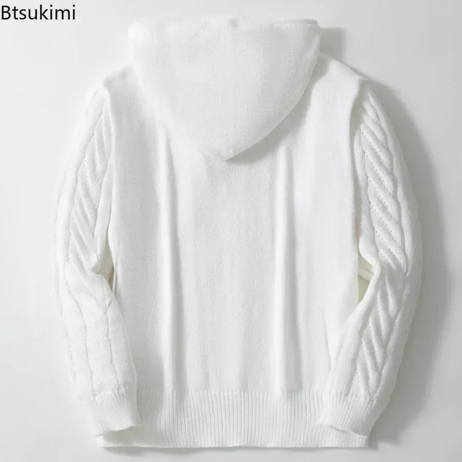 Men's Autumn Winter Knitted Hoodie Fashion Long-sleeved Hooded Sweater Coats Loose Casual Pullover Tops Male Trend Streetwear