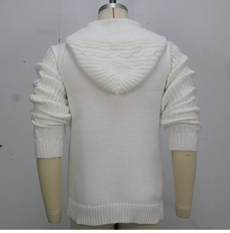 Men Cardigan Hooded White Sweater Autumn Winter New Fashion Male Clothing Knitted Thickening Male Jacket Coat Men's Sweaters