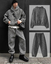 Autumn and winter small fragrance style thickened heavy sportswear loose retro men's hooded sweatshirt casual suit trendy