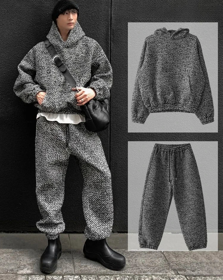 Autumn and winter small fragrance style thickened heavy sportswear loose retro men's hooded sweatshirt casual suit trendy