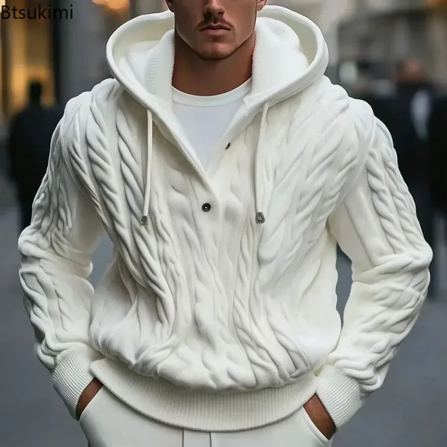 Men's Autumn Winter Knitted Hoodie Fashion Long-sleeved Hooded Sweater Coats Loose Casual Pullover Tops Male Trend Streetwear