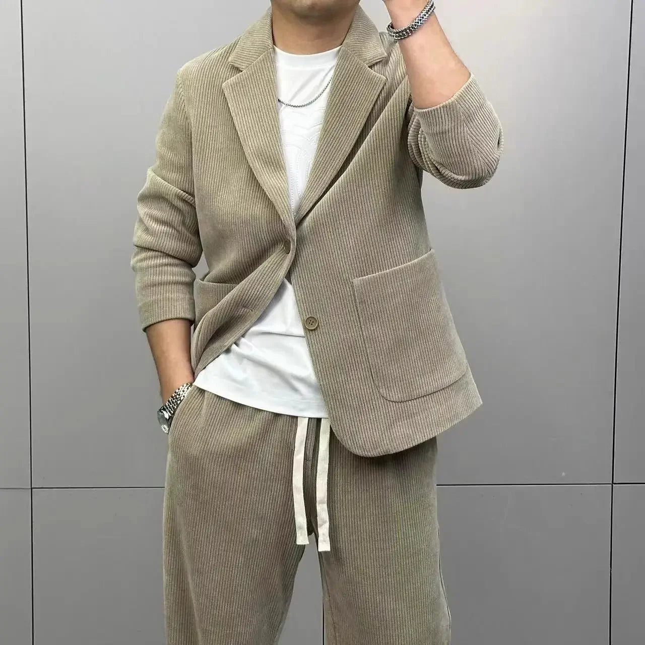 Full Suit for Men Big Size Blazer Business 2 Piece Outfit Set Man Apricot Gentleman Casual Trends Costumes Fashion Pants New In