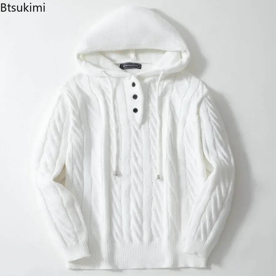 Men's Autumn Winter Knitted Hoodie Fashion Long-sleeved Hooded Sweater Coats Loose Casual Pullover Tops Male Trend Streetwear